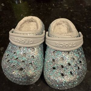 CROCS Silver and Blue Sparkle Clogs